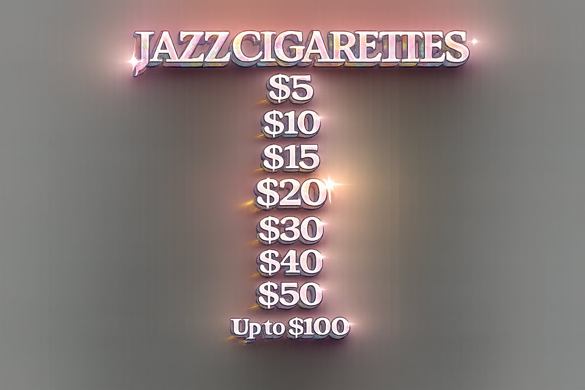 Jazz Cigarettes pink sticker &mdash; $5 to $100